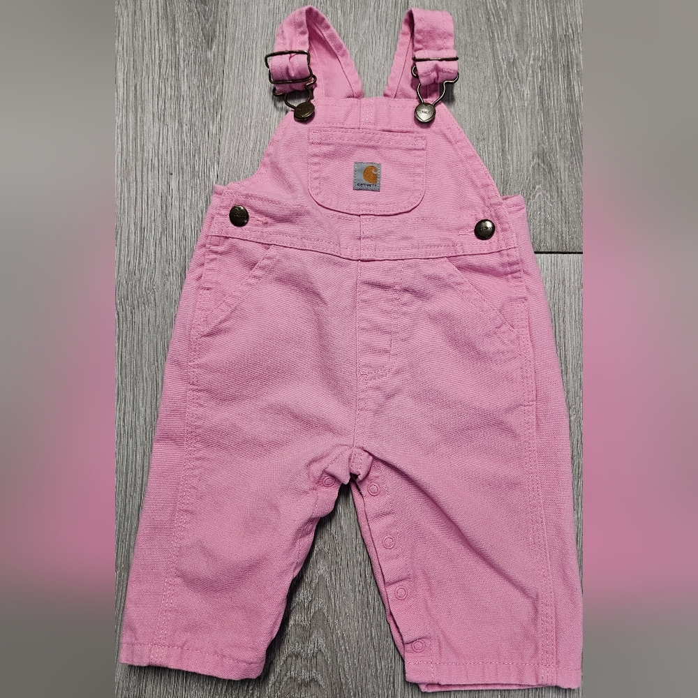 Carhartt Baby Infant Girl's Pink Duck Canvas Overall Bibs 3 Months